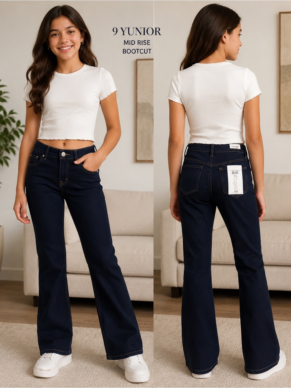 Mid-Rise Bootcut Jeans in Dark Indigo by